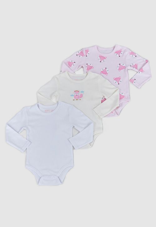 Body Bebé Niña Manga Larga Tripack Rosado