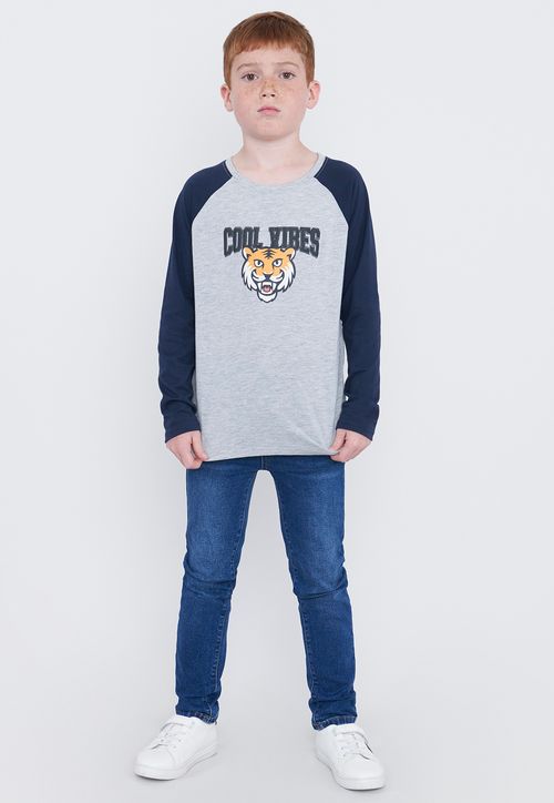 Polera Niño Kids Manga Larga Raglan Gris