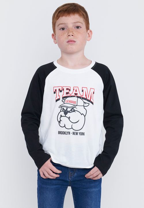Polera Niño Kids Manga Larga Raglan Blanco