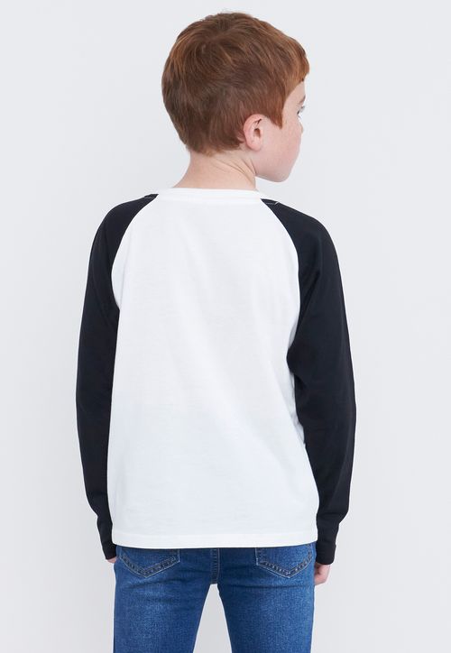 Polera Niño Kids Manga Larga Raglan Blanco