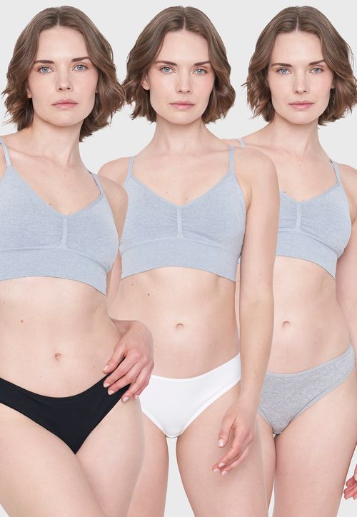 Calzón Mujer Tripack Cotton Mix Negro/Gris/Ecru
