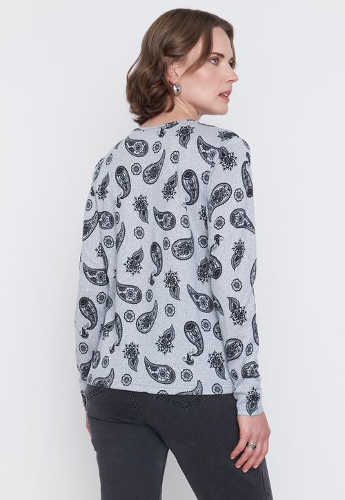 Sweater Mujer Camant Print Gris Melange