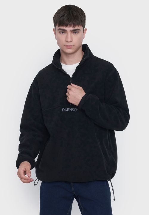 Polerón Polar Hombre Print Half Zipper Negro