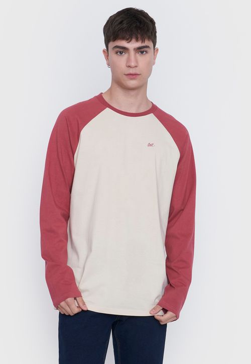 Polera Hombre Manga Larga Raglan Rojo