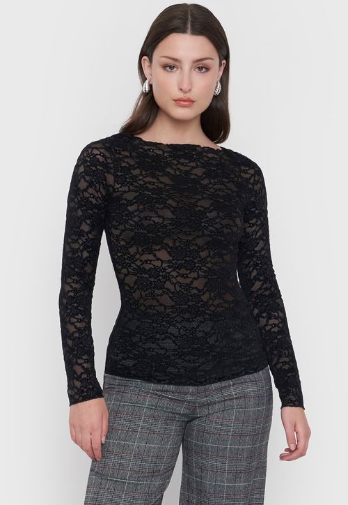 Polera Mujer Negro Encaje