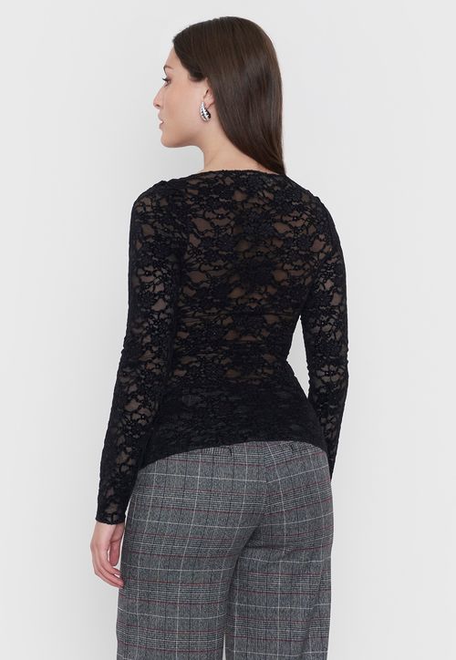 Polera Mujer Negro Encaje