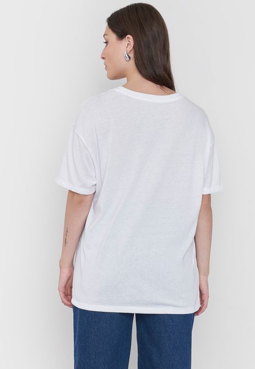 Polera Mujer Estampada Blanco/Celeste