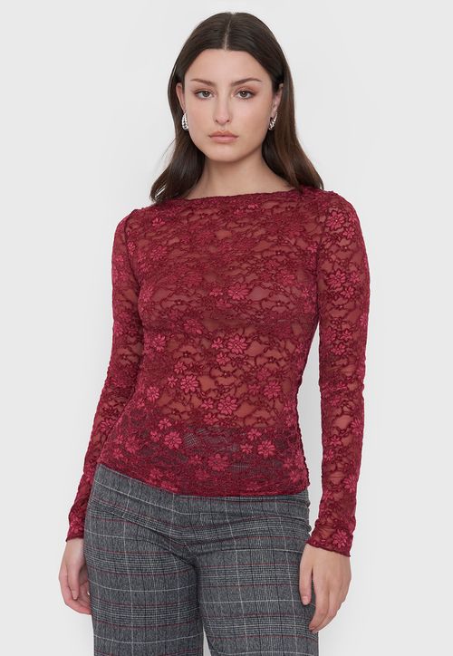 Polera Mujer Burdeo Encaje