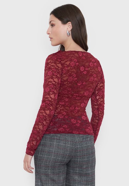Polera Mujer Burdeo Encaje