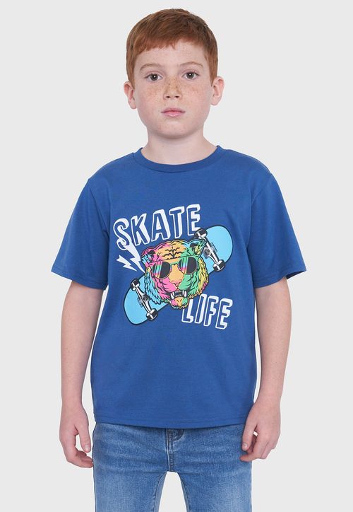 Polera Niño Kids M/C Print Fluor Azul