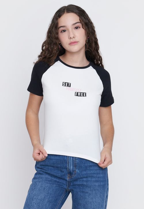 Polera Niña Teen M/C Raglan Blanco
