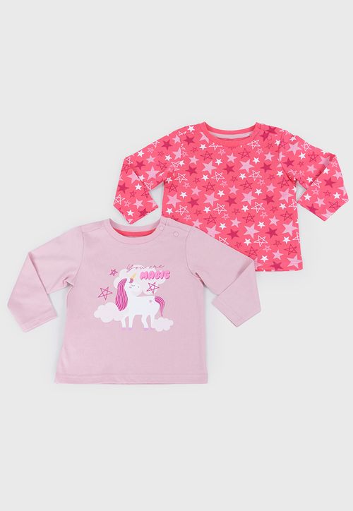 Polera Bebé Niña Manga Larga Bipack Rosado