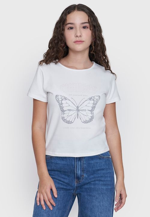 Polera Niña Teen M/C Texto Blanco