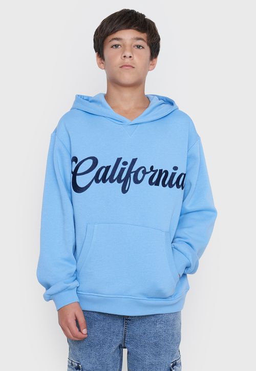Poleron Niño Teens Capucha Bordado Celeste
