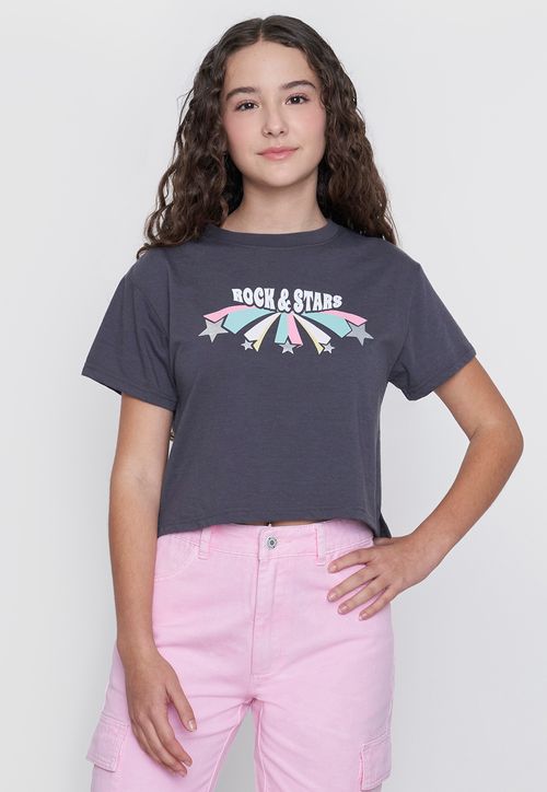 Polera Niña Teen M/C Focal Gris