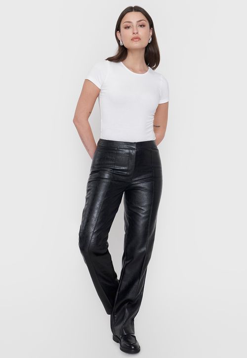 Pantalón Mujer Straight Negro Ecocuero