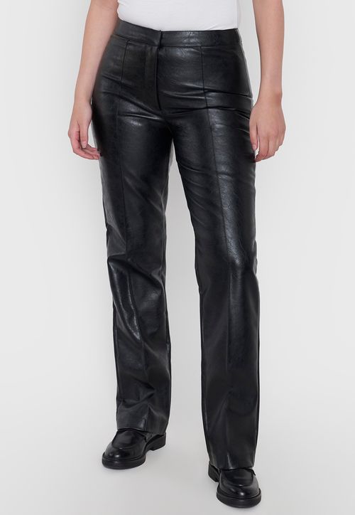Pantalón Mujer Straight Negro Ecocuero