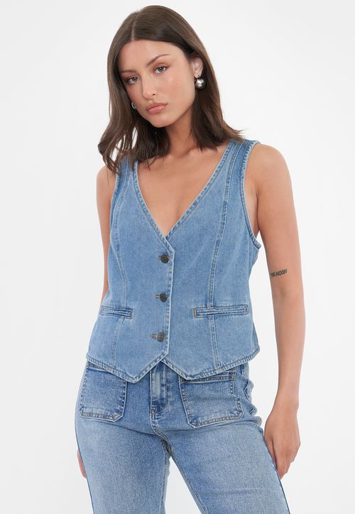 Vest Mujer Denim Azul Medio