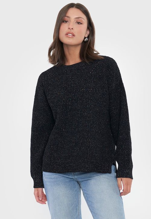 Sweater Mujer Chenille Negro Lurex