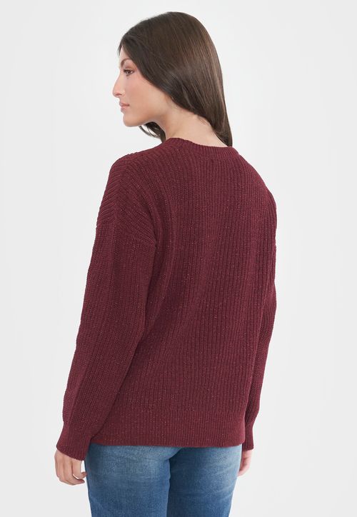 Sweater Mujer Chenille Lurex Burdeo