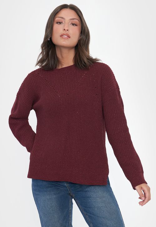 Sweater Mujer Chenille Lurex Burdeo