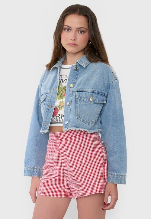 Chaqueta Mujer Denim Crop Azul Claro