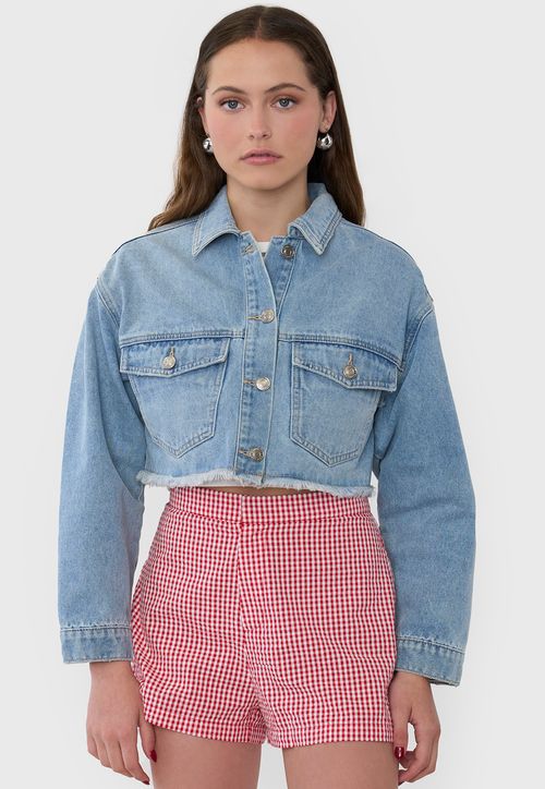 Chaqueta Mujer Denim Crop Azul Claro