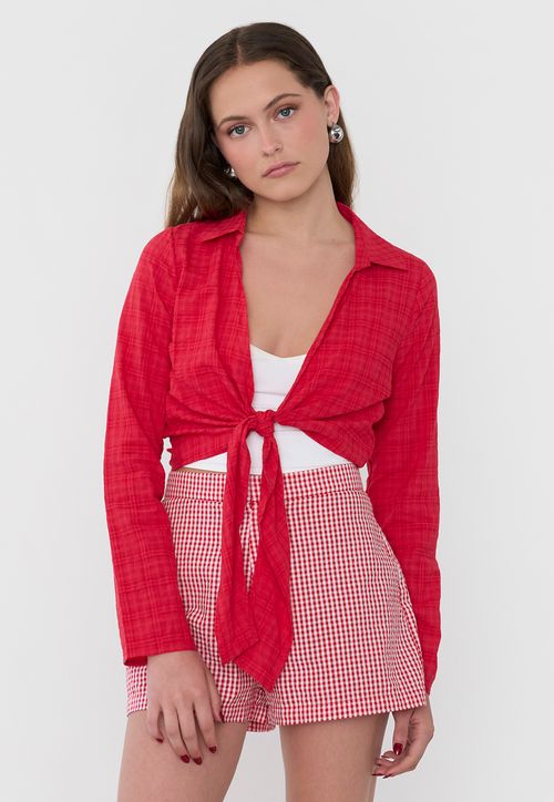 Blusa Mujer Camisera Amarras Rojo