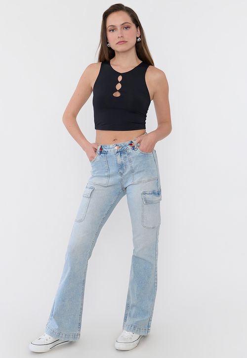 Jeans Mujer Flare Fit Cargo Azul Claro