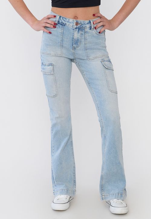 Jeans Mujer Flare Fit Cargo Azul Claro