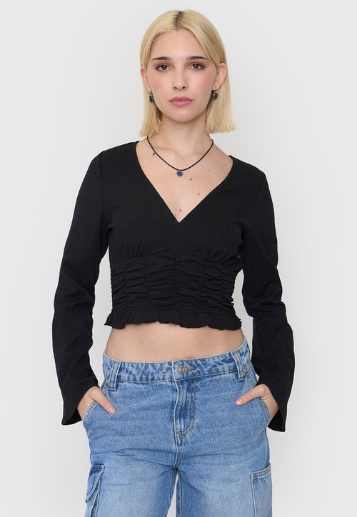 Blusa Mujer Manga Larga Campana Negro