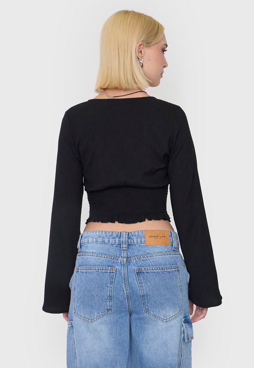 Blusa Mujer Manga Larga Campana Negro