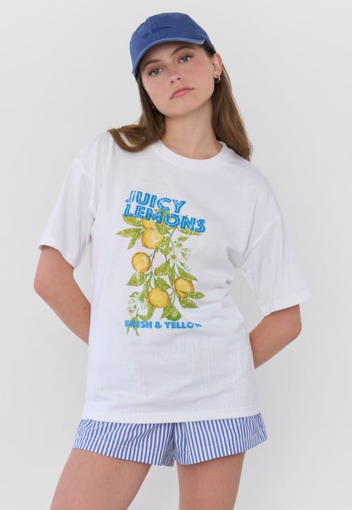 Polera Mujer Oversize Manga Corta Blanco