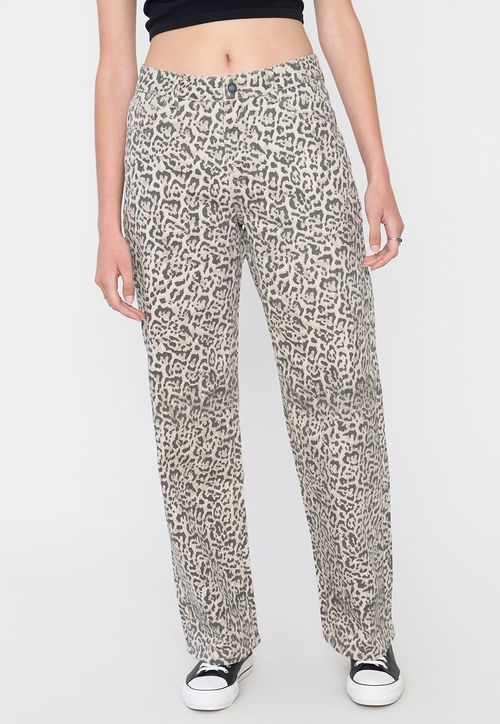 Jeans Mujer Straight Fit Animal Print Beige