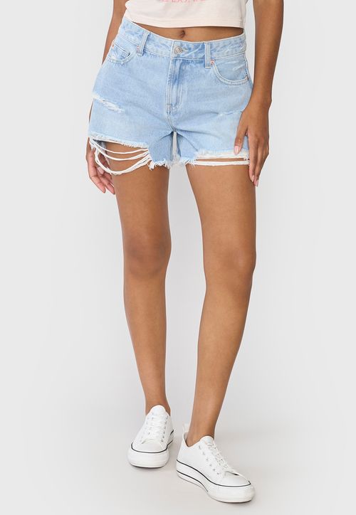 Short Mujer Bermuda Roturas Azul Claro
