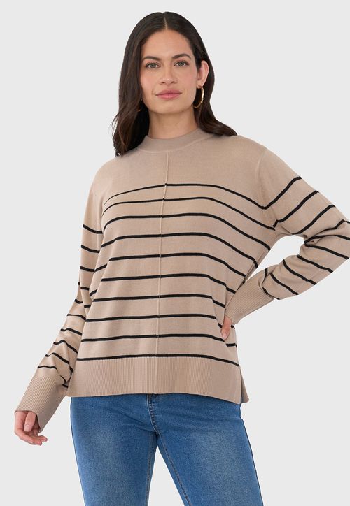 Sweater Mujer Líneas Beige