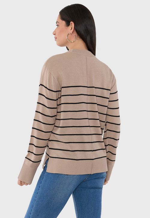 Sweater Mujer Líneas Beige