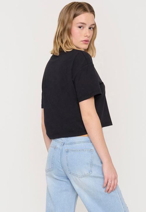 Polera Mujer Atlanta Fun Manga Corta Crop Negro