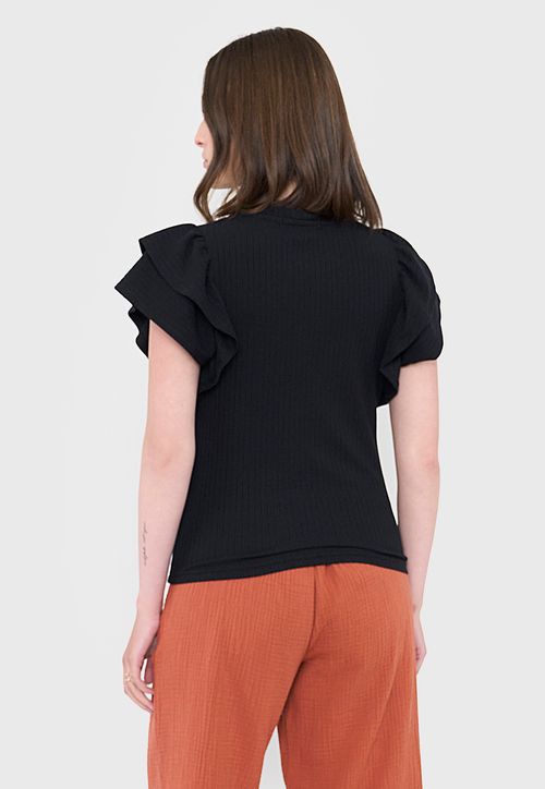 Polera Mujer Rib Vuelos Color Negro