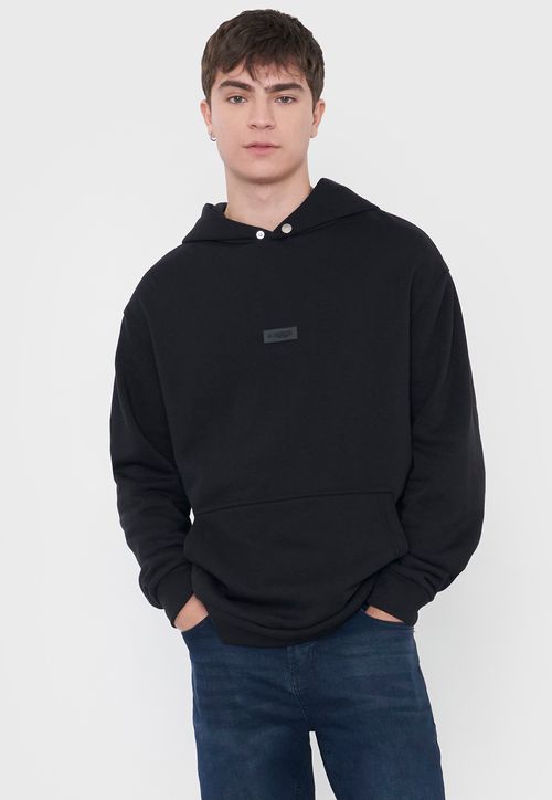 Polerón Hombre Hoodie Snap Y Print Negro