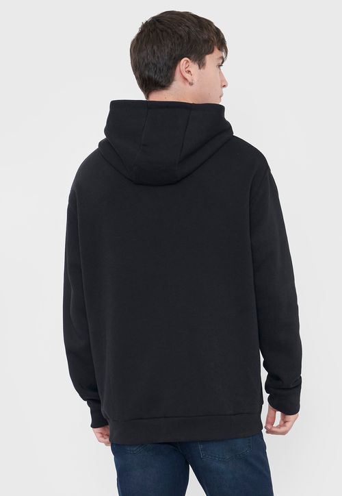 Polerón Hombre Hoodie Snap Y Print Negro