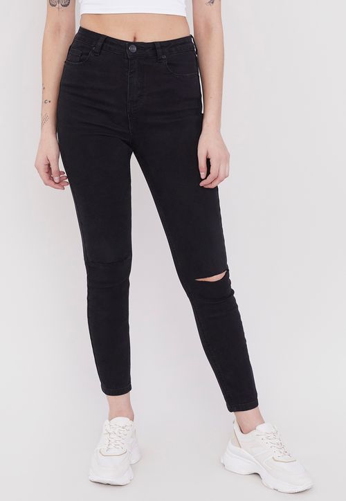 Jeans Mujer Skinny Negro Destroyed Negro