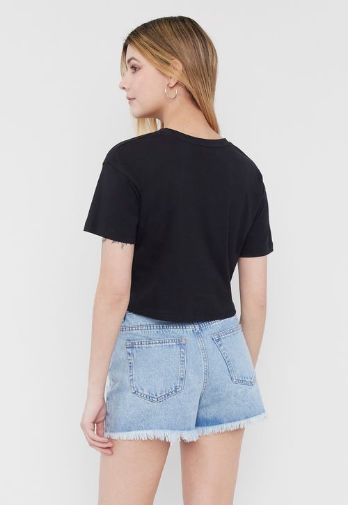 Polera Mujer Fun Manga Corta Crop Negro
