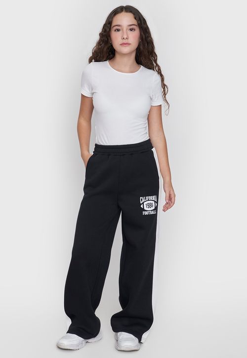 Pantalón De Buzo Niña Teen Franjas Sporty Negro