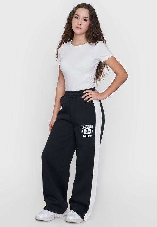 Pantalón De Buzo Niña Teen Franjas Sporty Negro