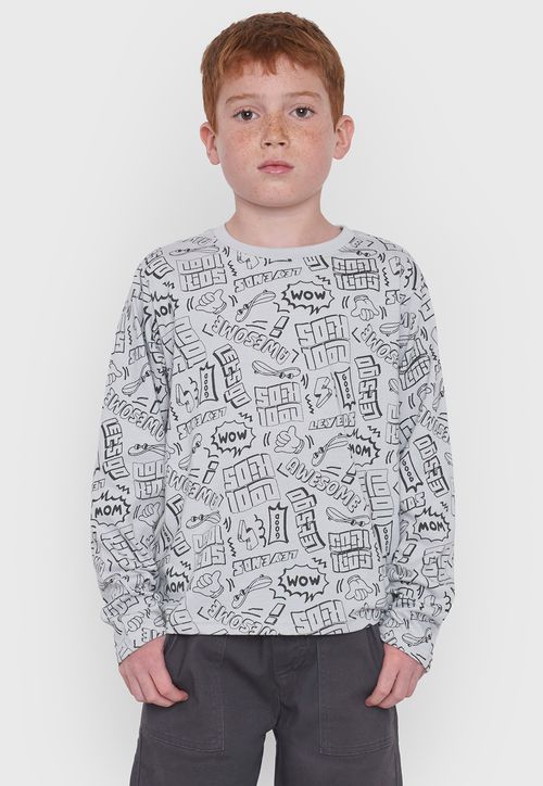 Polera Niño Kids M/L Full Print Gris
