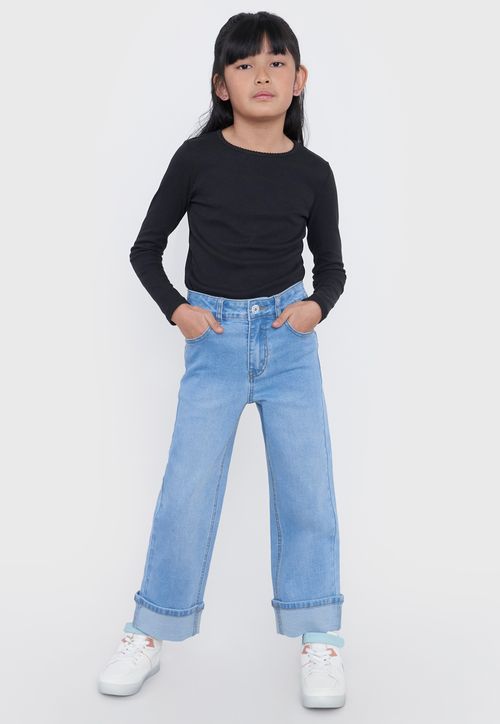 Jeans Niña Kids Wide Leg Roturas Azul Claro