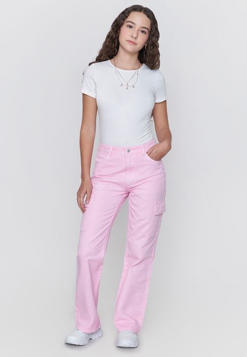 Jeans Niña Teen Cargo Rosado