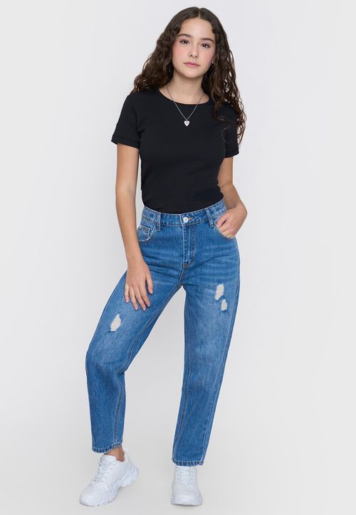 Jeans Niña Teens Mom Fit Azul Medio