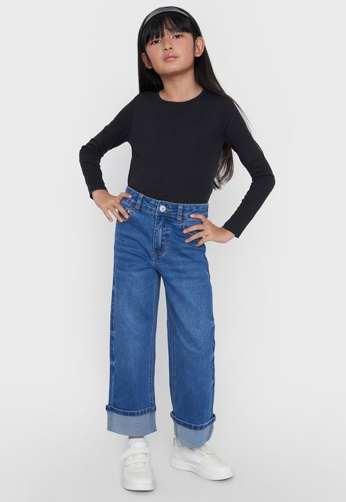 Jeans Niña Kids Wide Leg Roturas Azul Medio